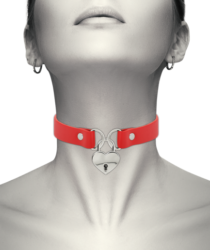 COQUETTE CHIC DESIRE - COLLAR CUERO VEGANO ROJO ACCESORIO CORAZÓN CON LLAVE