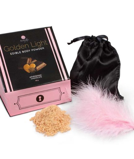 SECRETPLAY - GOLDEN LIGHT KIT POLVOS COMESTIBLES Y PLUMA CHOCOLATE AFRODISIACO