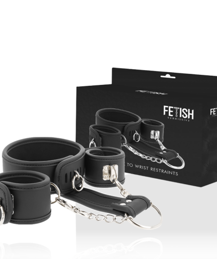 FETISH SUBMISSIVE - COLLAR Y ESPOSAS CUERO VEGANO CON FORRO DE NOPRENO