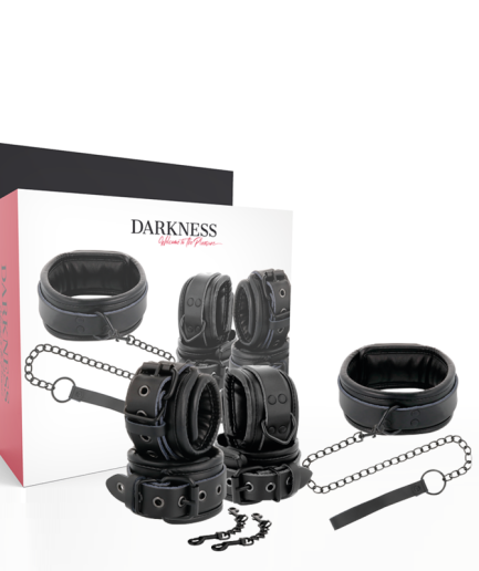 DARKNESS - ESPOSAS Y COLLAR DE CUERO NEGRO