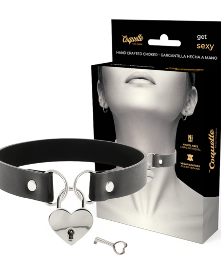 COQUETTE CHIC DESIRE - COLLAR CUERO VEGANO ACCESORIO CORAZÓN CON LLAVE