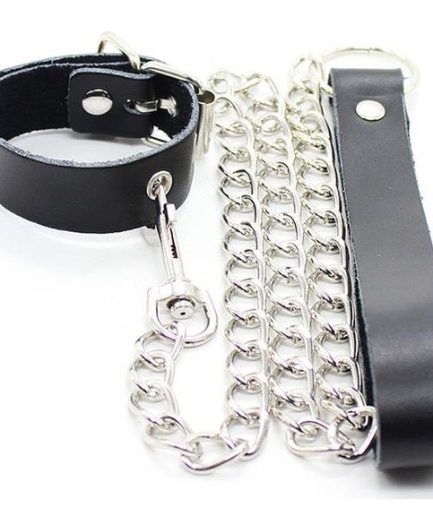 OHMAMA FETISH - COLLAR PARA PENE Y CORREA PIEL CON CADENA METALICA