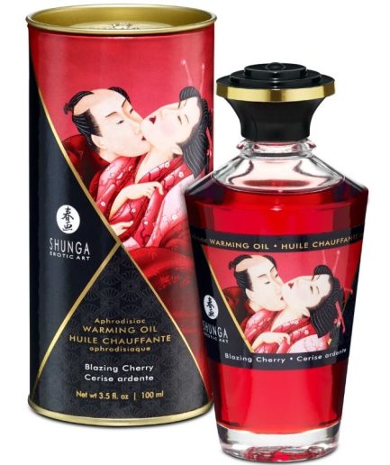 SHUNGA - ACEITE MASAJE EFECTO CALOR SABOR INTENSO CEREZA 100 ML