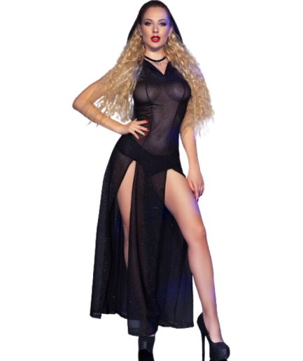 CHILIROSE - CR 4685 VESTIDO LARGO CON CAPUCHA NEGRO S