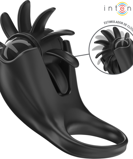 INTENSE - MABEL ANILLO VIBRADOR 10 VIBRACIONES CON ESTIMULADOR DE CLÍTORIS NEGRO