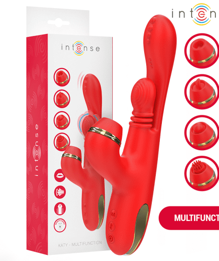 INTENSE - KATY ESTIMULADOR CLÍTORIS MULTIFUNCIÓN 4 CABEZALES INTERCAMBIABLES ROJO