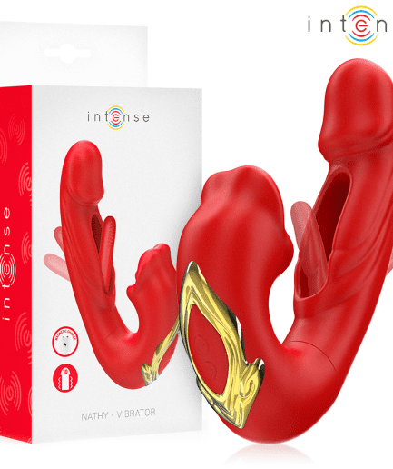 INTENSE - NATHY VIBRADOR DOBLE CON BOCA ESTIMULADORA MULTIFUNCIÓN ROJO
