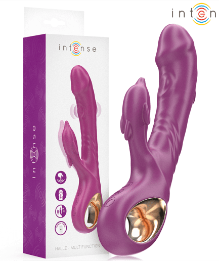 INTENSE - HALLE VIBRADOR MULTIFUNCIÓN CON LENGUA ESTIMULADORA EN FORMA DE DELFÍN MORADO